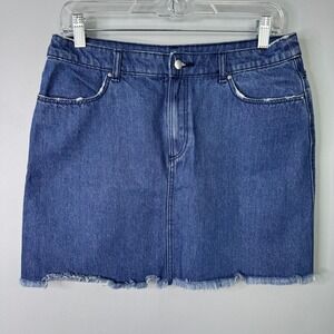 H&M Divided Distressed Raw Hem Denim Mini Blue Jean Skirt Women's Size 10